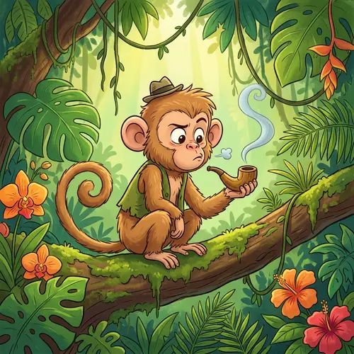 Humorous Monkey Smoking Weed | Cartoon-Like Monkey Illustration