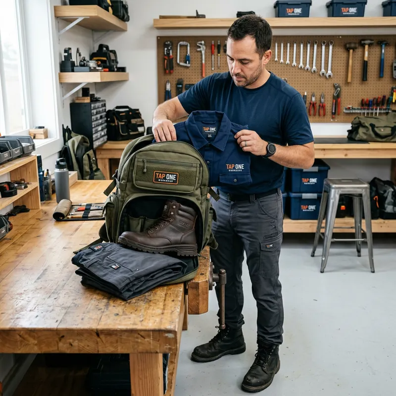 Man Packing Modern Workwear: Tap One Workwear | Brand Name Man Packing Modern Workwear: Tap One Workwear | Brand Name