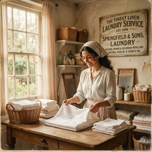 Vintage Linen Laundry Service Advertisement | Nostalgic Art Photo