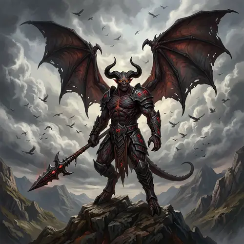 Dominant Demon with Wings and Spear Imagery