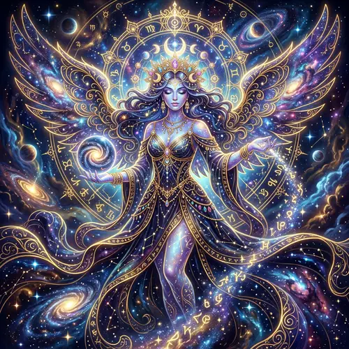 Celestial Goddess Art: Mythical Gold Outline