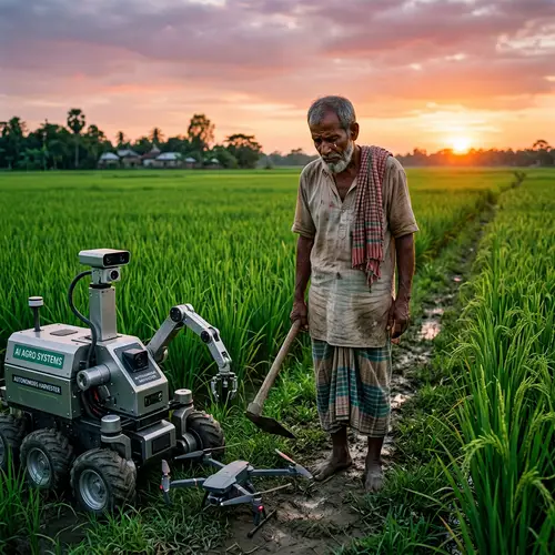 Emotional South Asian Farmer Contemplating Future Amidst Setting Sun