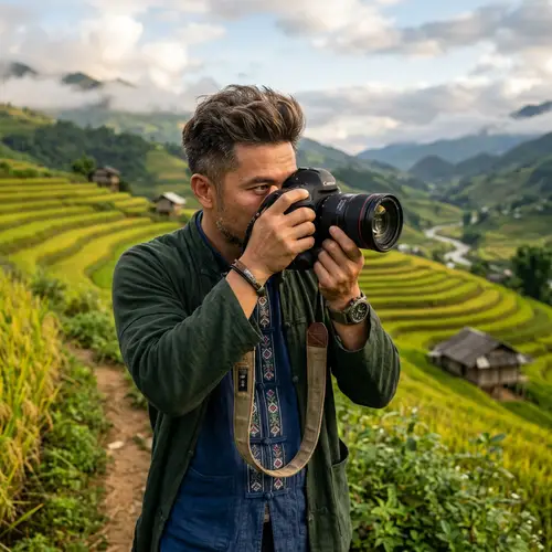 Handsome Vietnamese Male Photographer Capturing Scenic Beauty