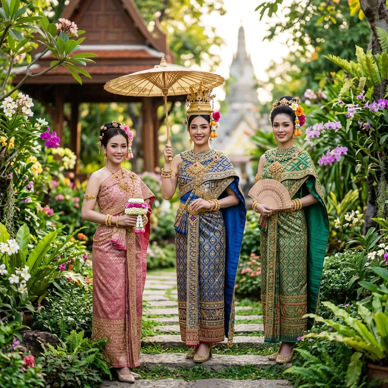 Elegant Thai Women in Traditional Costumes
