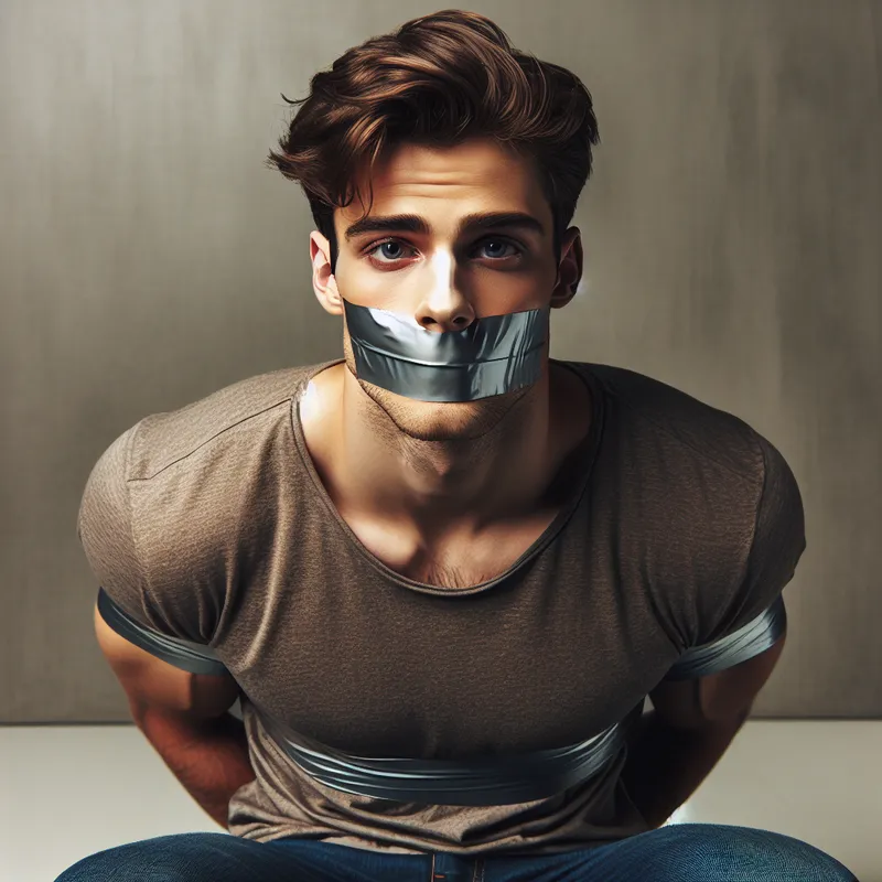 Tied up man with sticky tape - Stock Image Tied up man with sticky tape - Stock Image