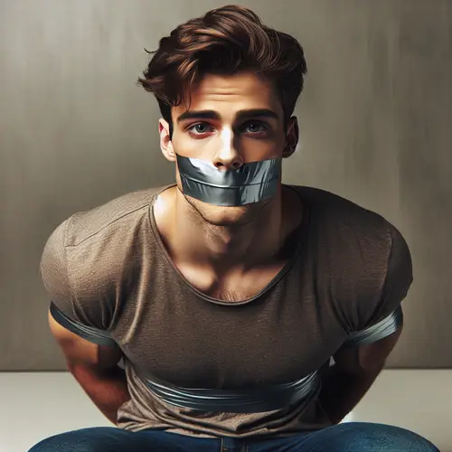 Distressed Caucasian Man with Sticky Tape - Stock Image