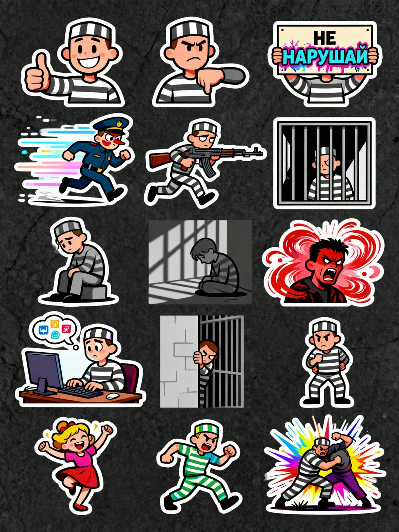 Vibrant Prisoner Sticker Pack - 12 Unique Designs Vibrant Prisoner Sticker Pack - 12 Unique Designs