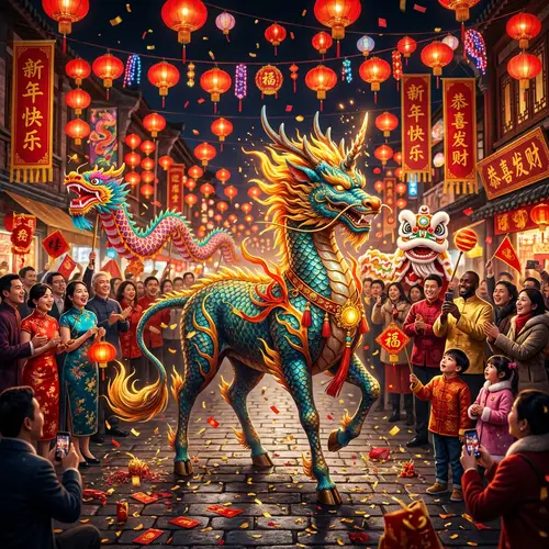 Majestic Qilin Celebrates Chinese New Year in Vibrant Street Parade