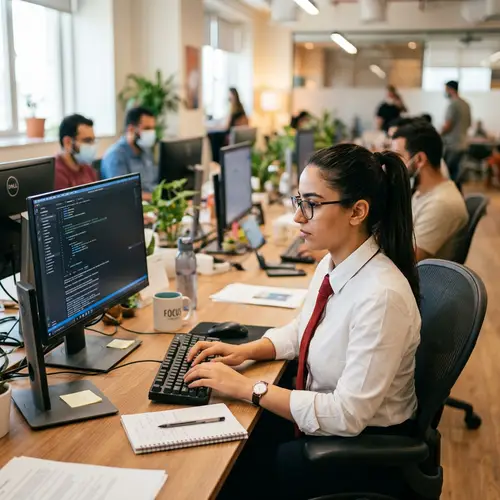 Mia Khalifa: Professional Female Office Worker with Glasses Typing at Desk