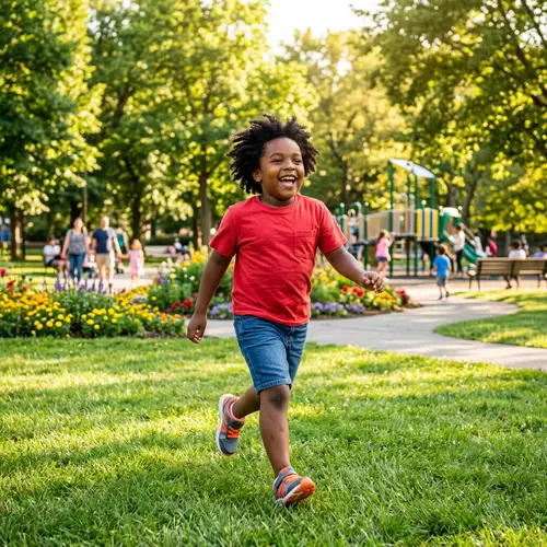 Cheerful Chubby African Boy Playing in Sunny Park