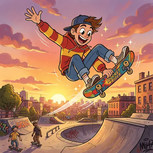 Exciting Skateboarder Performing Daring Trick | Animation Style