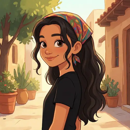 Playful Hispanic Girl Cartoon Illustration