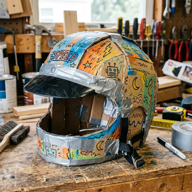 DIY Cardboard Box Helmet with Bicycle Visor