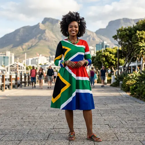 Woman in Outfit with South African Flag Design | Bold Fashion Statement
