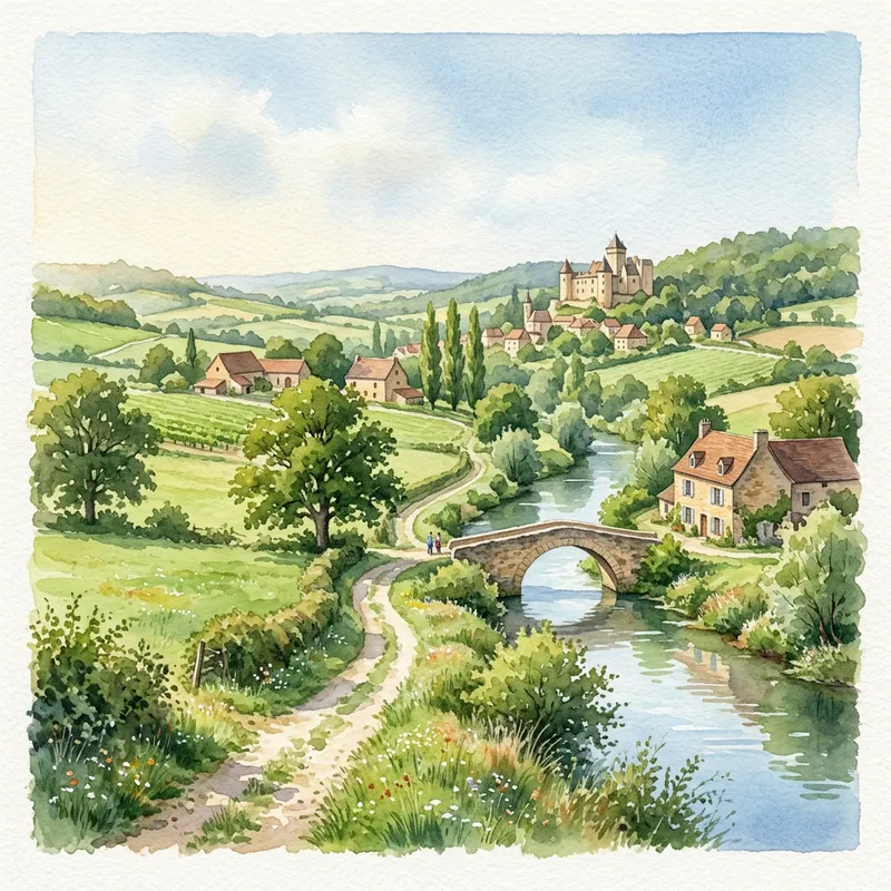 Dordogne Countryside Watercolor Art