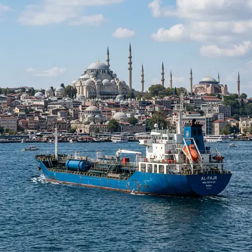 Blue Tanker Ship in Photorealistic Sea View