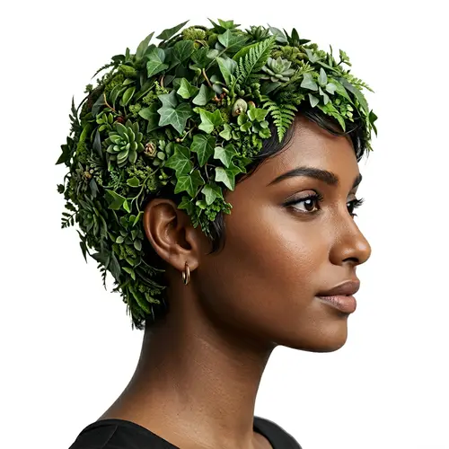 Stunning Model with Green Foliage Wig – Hyper-Realistic Art