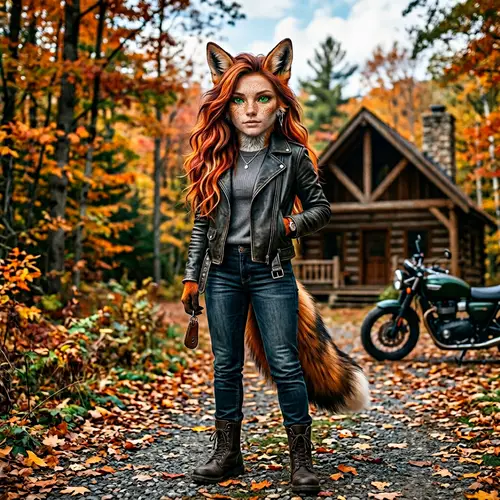 Furry Fox Girl: Anthropomorphic Character with Vibrant Green Eyes