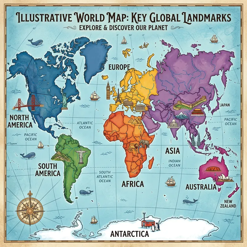 Detailed World Landmarks Map | Educational Illustration Detailed World Landmarks Map | Educational Illustration