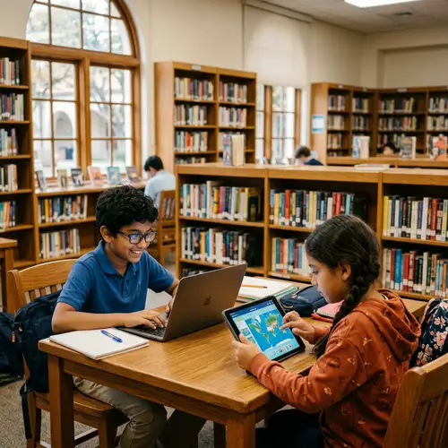 School Library Kids - Computers and Tablets Learning Scene
