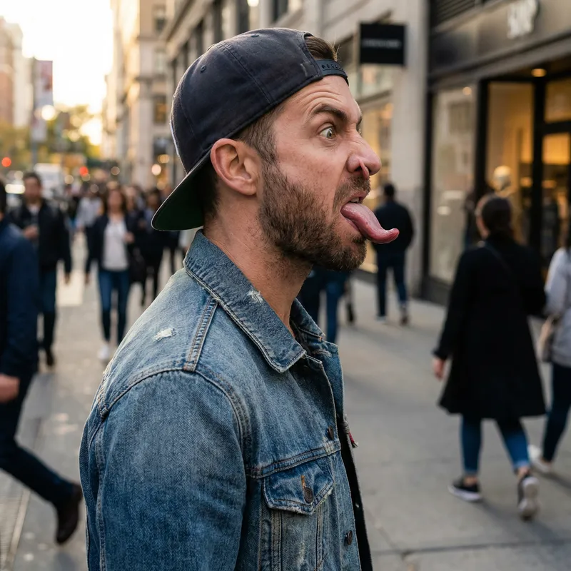 Astounded Middle-Eastern Man with Long Tongue