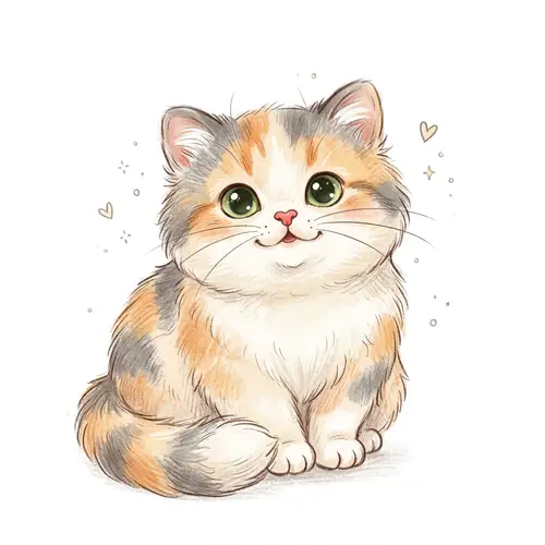 Adorable Chunky Kitten Drawing | Happy & Lovely | White Background