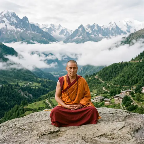 Tranquil Buddhist Spiritual Leader Meditating in the Himalayas