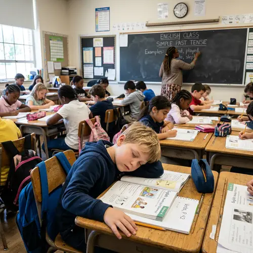 Sleepy Light-Skinned Boy in English Class