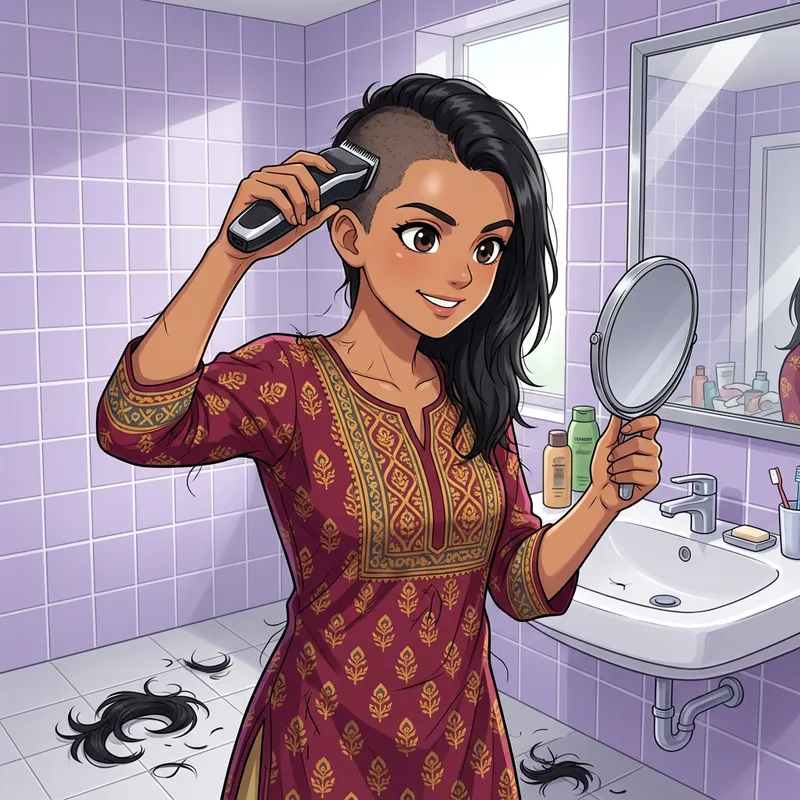 Anime Girl Shaving Head - Empowering Transformation