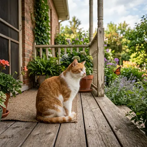 Domestic Cat Watching Butterfly | Idyllic Cat's Daily Life