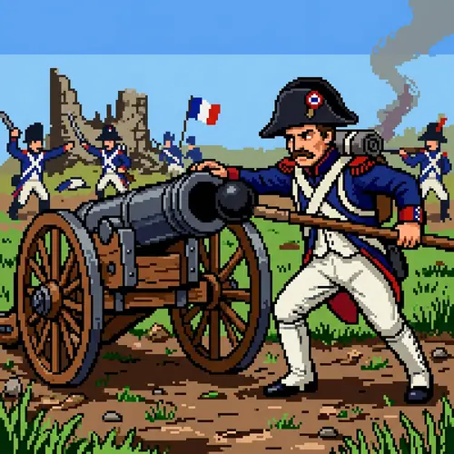 8-Bit Pixel Art Soldier with Canon - French Revolution
