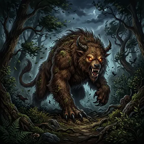 Majestic Brown Monster in Forest | Nature Illustration