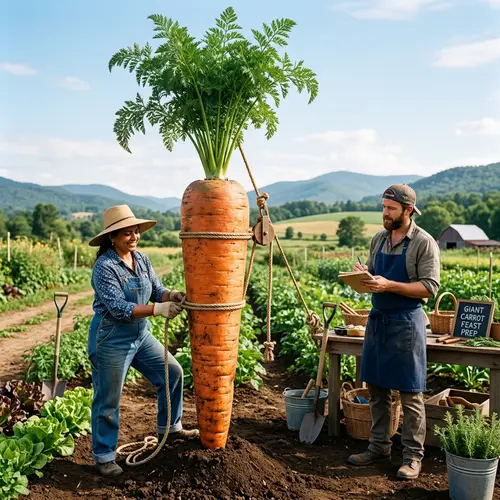 Oversized Carrot Manipulation in Natural Landscape