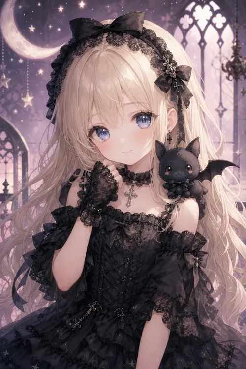 Adorable Gothic Girl Illustration - Kawaii Style