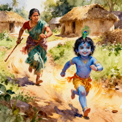 Mischievous Krishna: A Photorealistic Oil Painting
