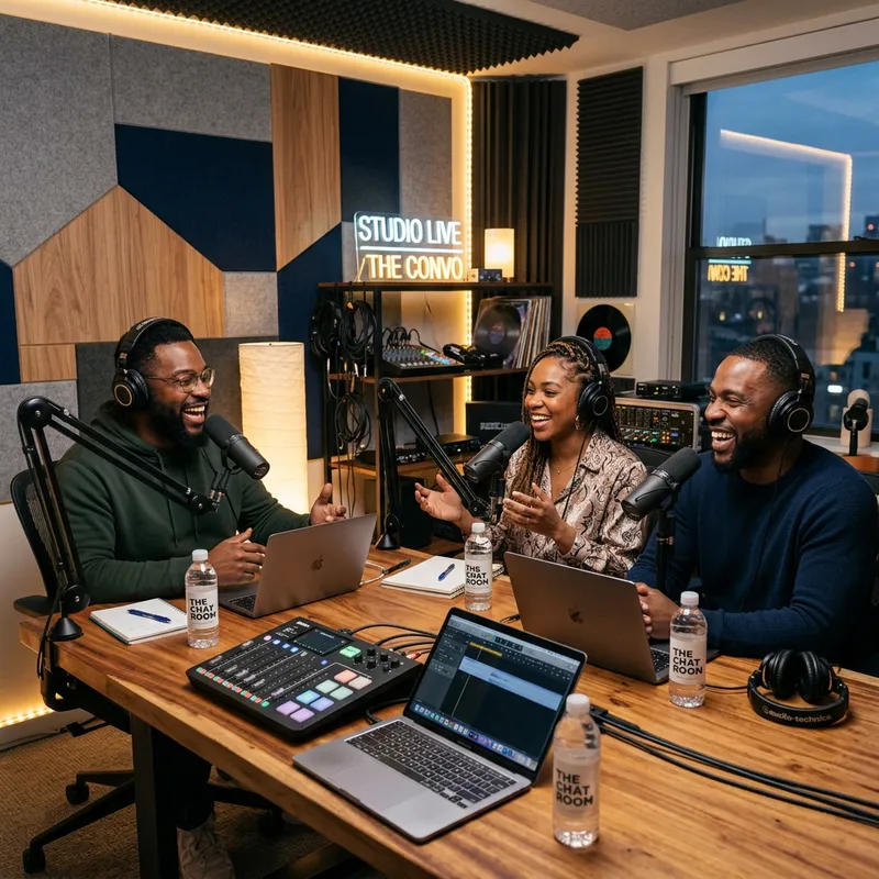 Podcast Studio: Hosted by African-American Man & Guests