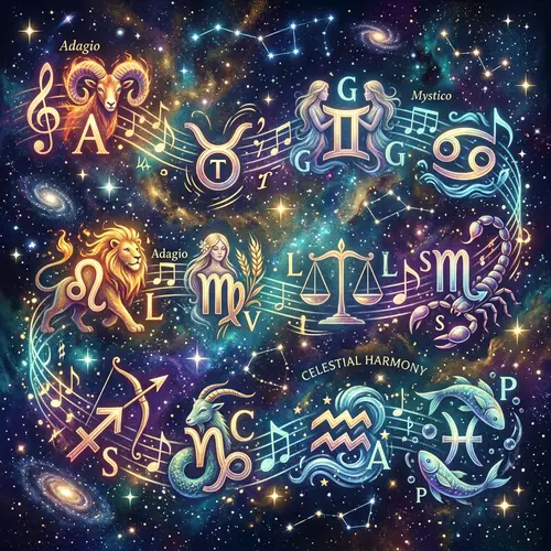 Astrology Symbols Intertwined with Musical Notes