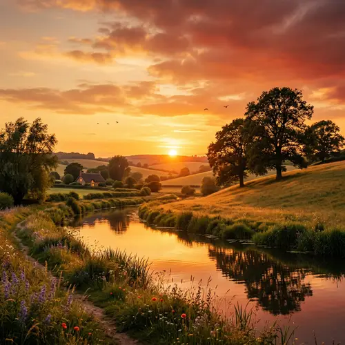 Divine Inspiration: Serene Countryside Landscape in Golden Light