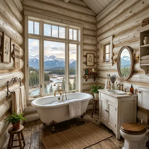 Vintage Style Bathroom in White Log Cabin