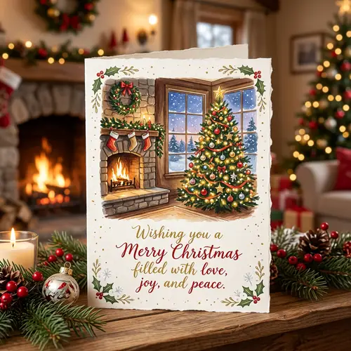 Heartfelt Christmas Card with Snowy Background