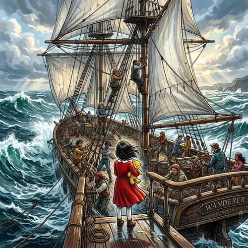 Sailing Ship Illustration Amidst Turbulent Seas