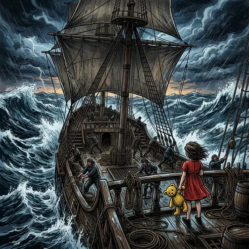 Sailing Ship in Stormy Seas Illustration