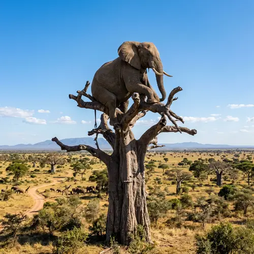 Extraordinary Scene: Elephant Balancing on Top of Sturdy Tree