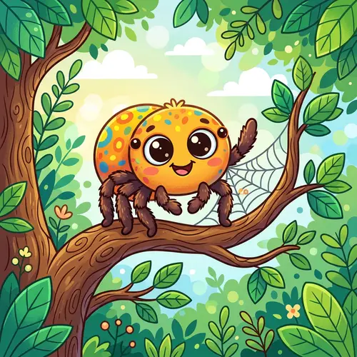 Cute Cartoon Spider in Tree | Vector Illustration