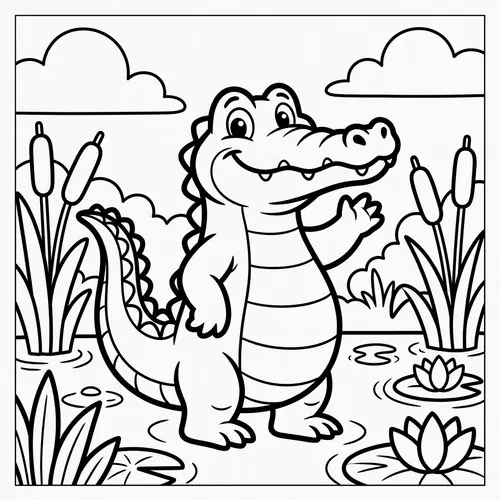 Happy Alligator Coloring Page for Kids