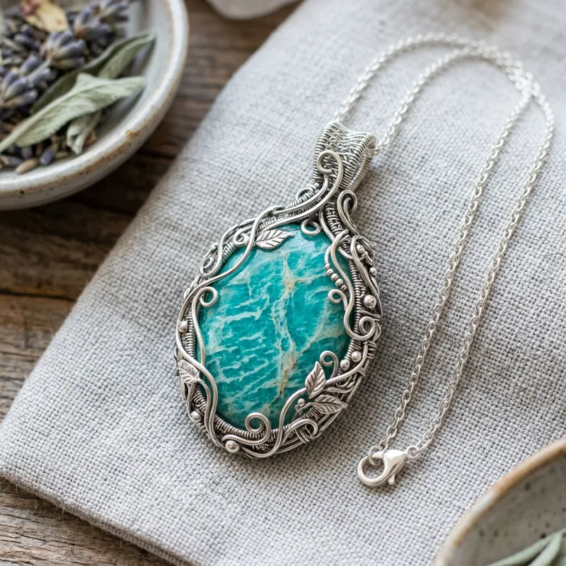 Amazonite Crystal Wire Necklace Amazonite Crystal Wire Necklace