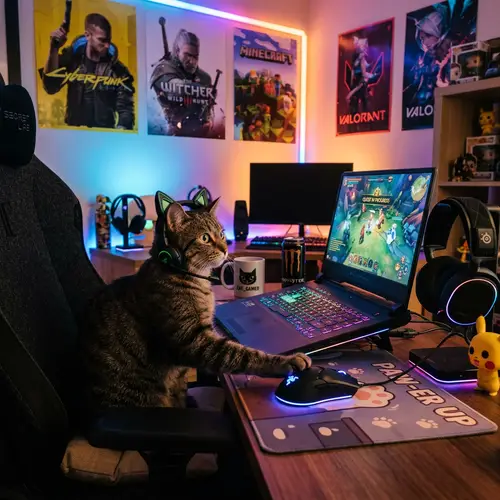 Cat Gamer at Laptop: Ultimate Gaming Vibes