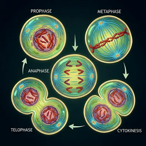 Vibrant Scientific Illustration of Mitosis: Stages of Cell Division
