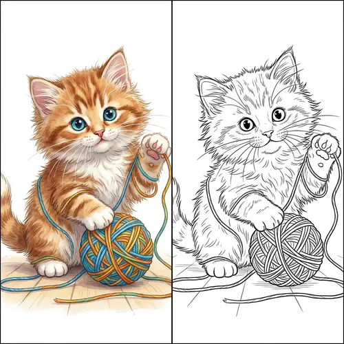 Curious Kitten Illustration: Color & Outline