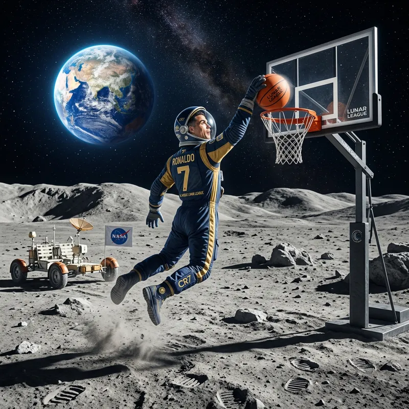 Cristiano Ronaldo Playing Basketball on the Moon